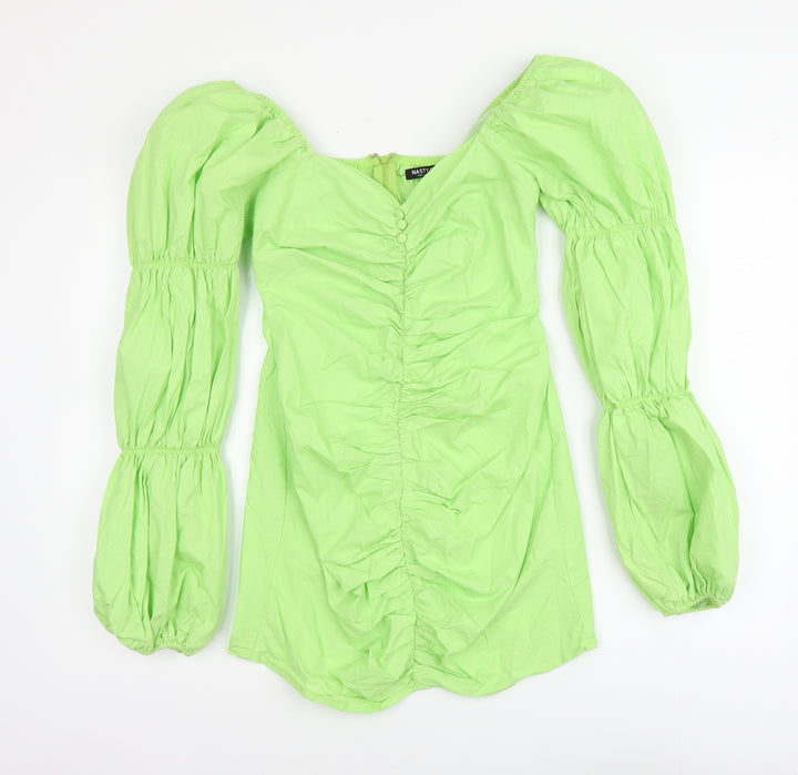 Nasty Gal Womens Green Cotton Mini Size 6 V-Neck Zip