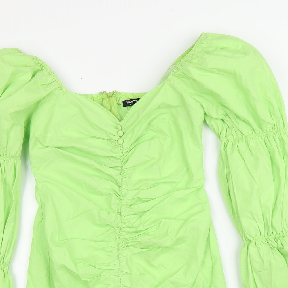 Nasty Gal Womens Green Cotton Mini Size 6 V-Neck Zip