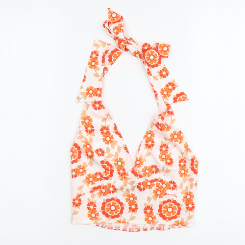 SheIn Womens Orange Floral Polyester Cropped Tank Size XS Halter