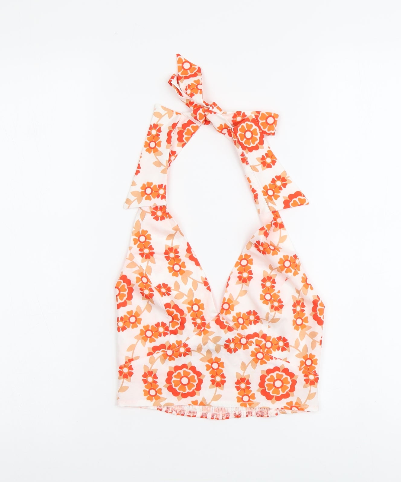 SheIn Womens Orange Floral Polyester Cropped Tank Size XS Halter