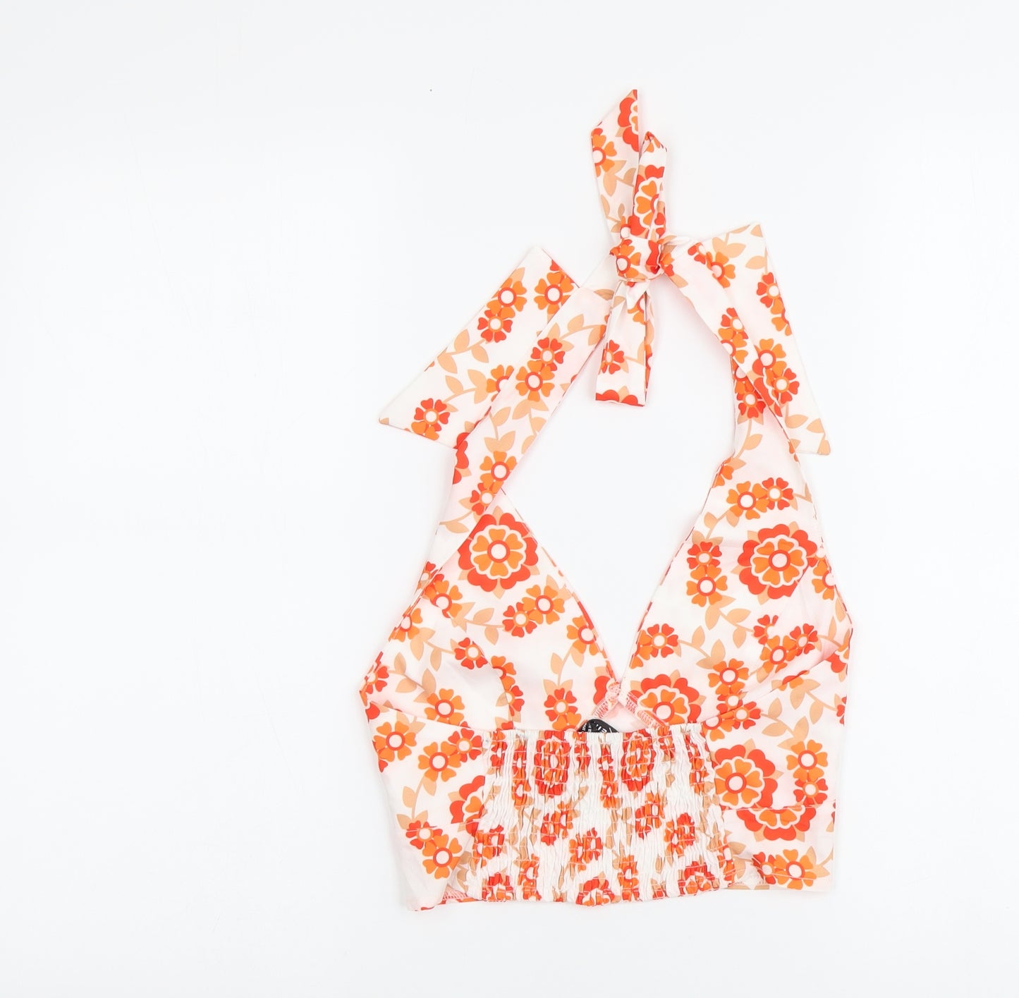 SheIn Womens Orange Floral Polyester Cropped Tank Size XS Halter