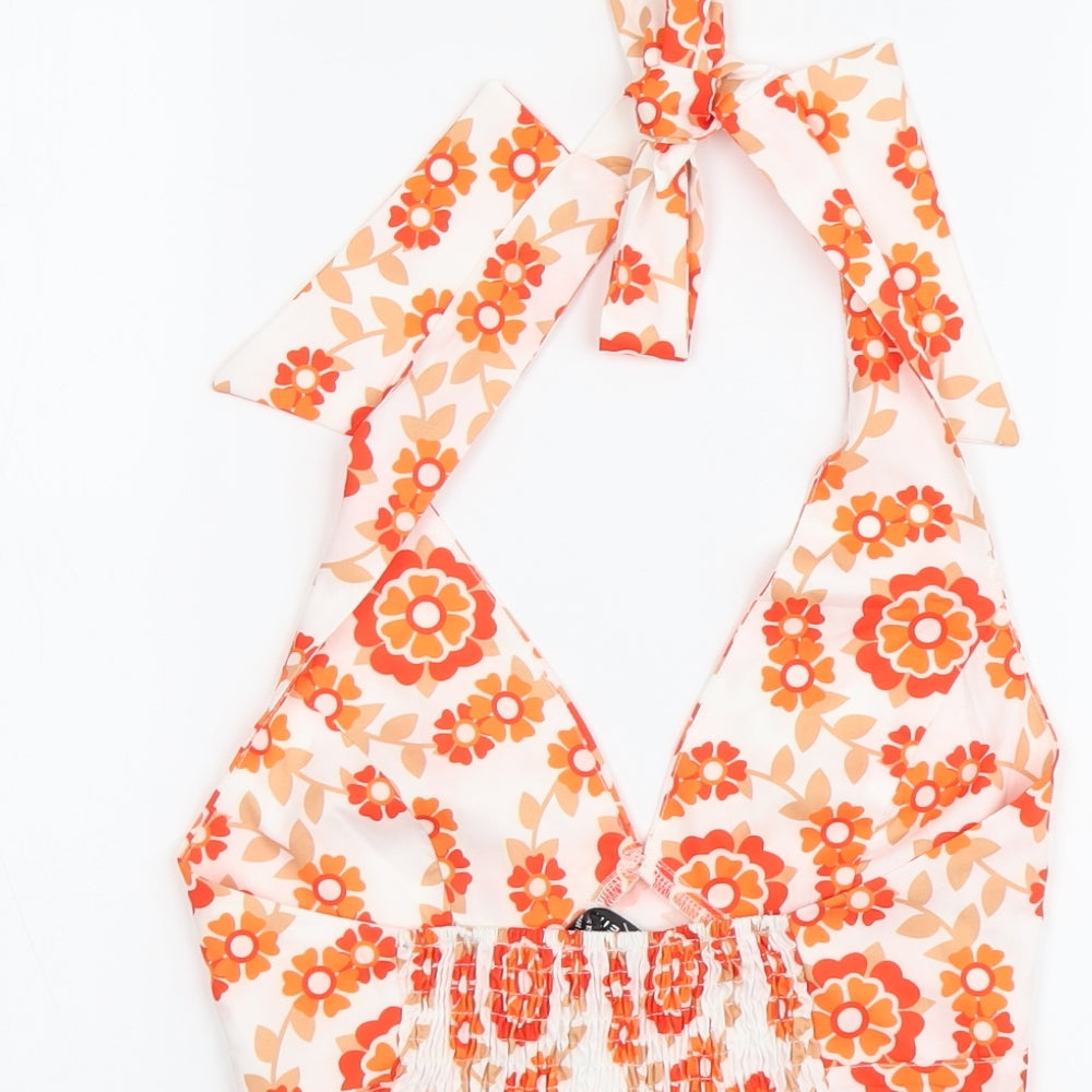 SheIn Womens Orange Floral Polyester Cropped Tank Size XS Halter