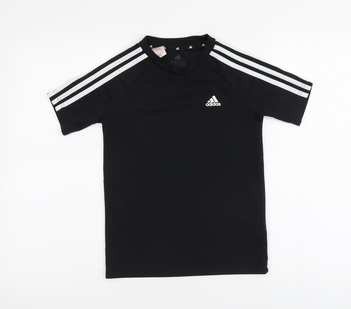 adidas Boys Black Polyester Basic T-Shirt Size 9-10 Years Round Neck Pullover