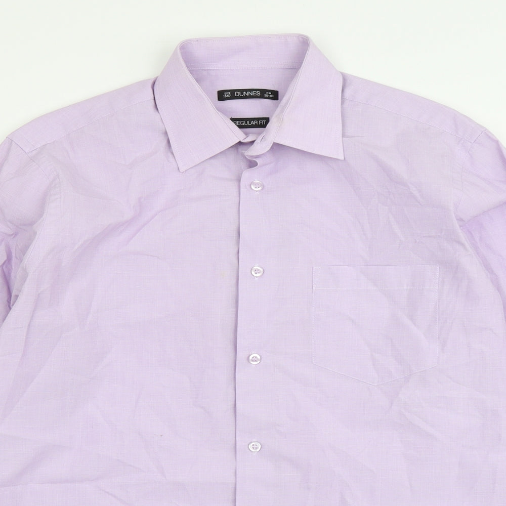 Dunnes Stores Mens Purple Cotton Button-Up Size 15 Collared Button