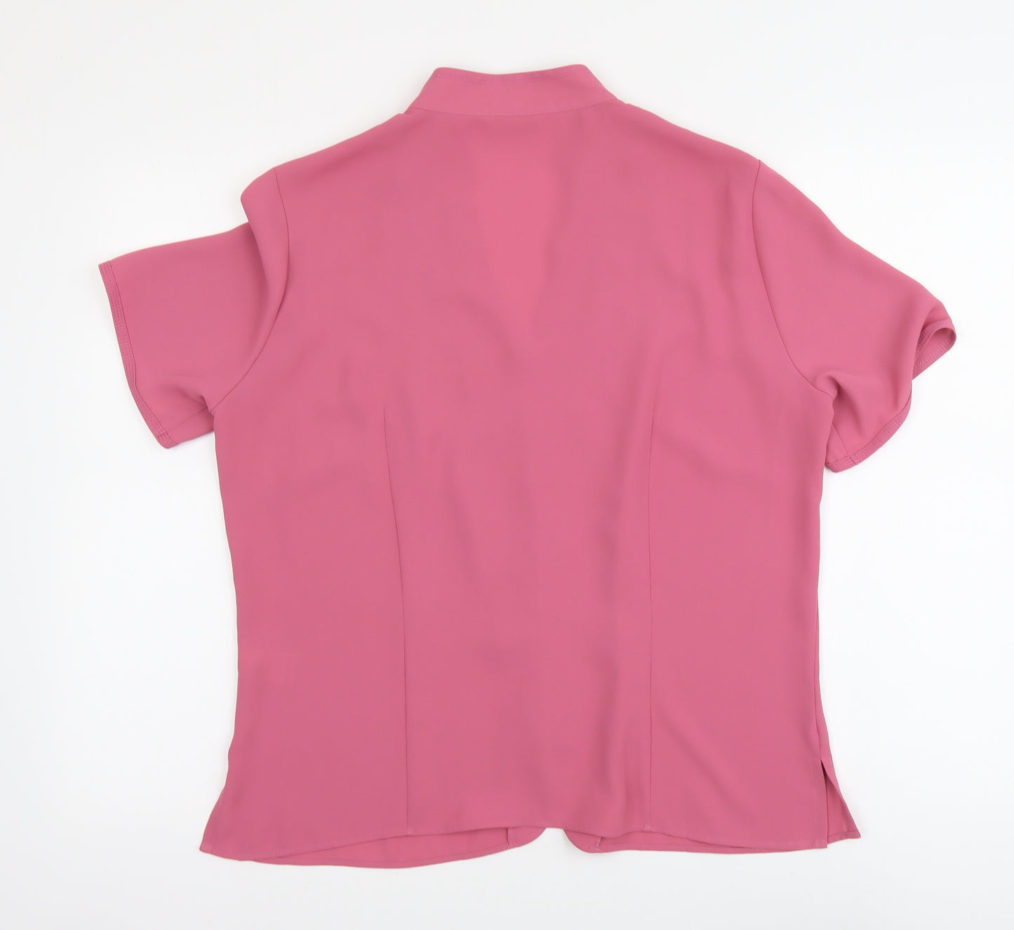 Marks and Spencer Womens Pink Floral Polyester Basic Button-Up Size 14 V-Neck