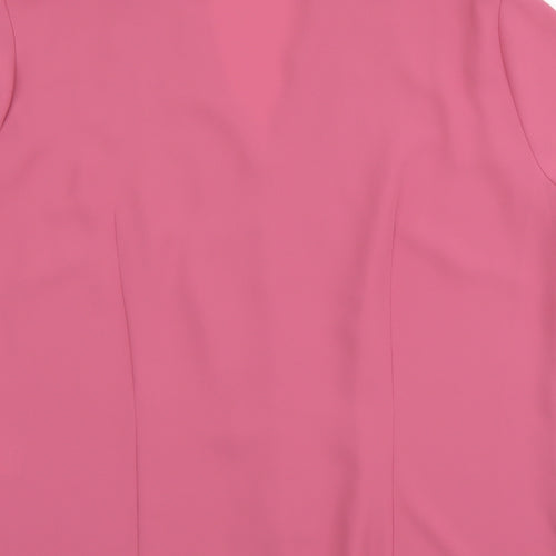 Marks and Spencer Womens Pink Floral Polyester Basic Button-Up Size 14 V-Neck
