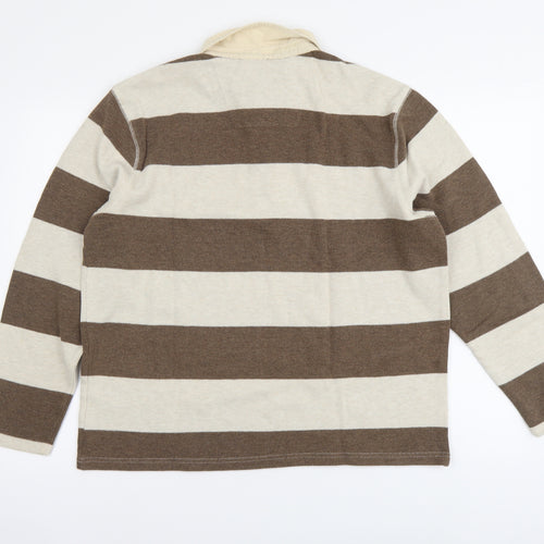TU Mens Beige Striped Cotton Polo Size L Collared Button