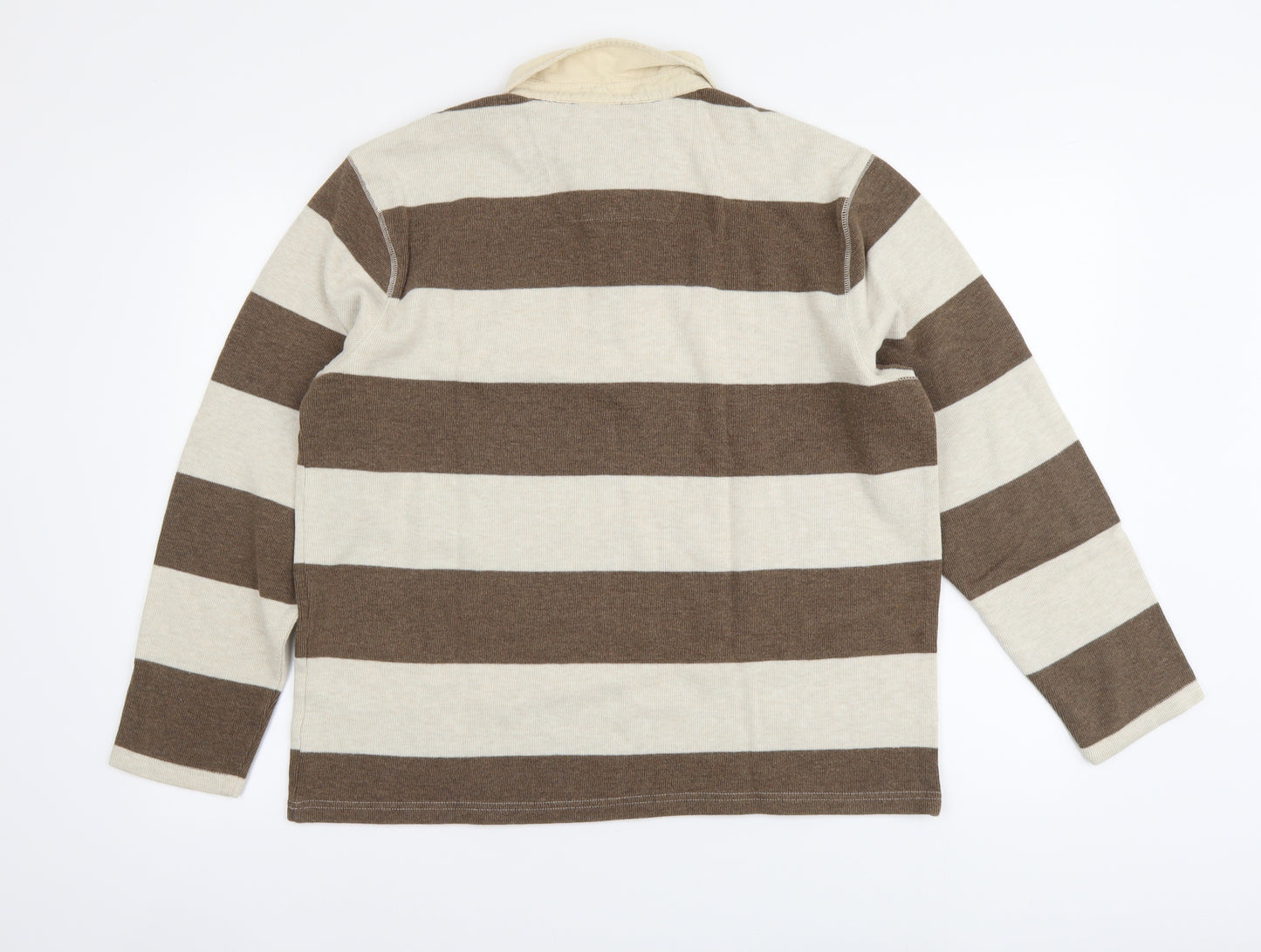 TU Mens Beige Striped Cotton Polo Size L Collared Button