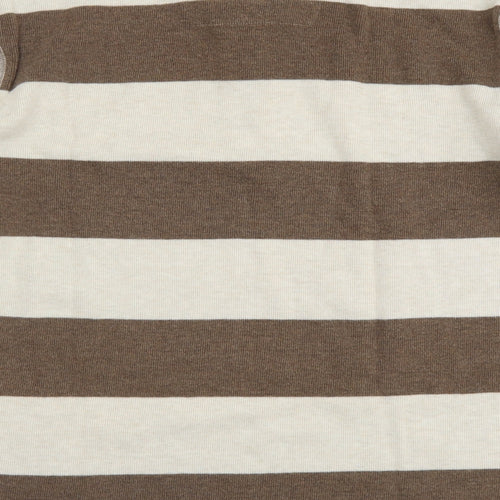 TU Mens Beige Striped Cotton Polo Size L Collared Button