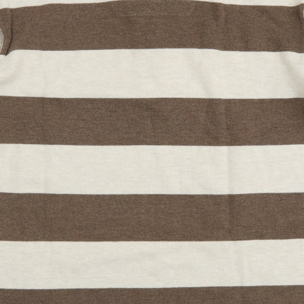 TU Mens Beige Striped Cotton Polo Size L Collared Button