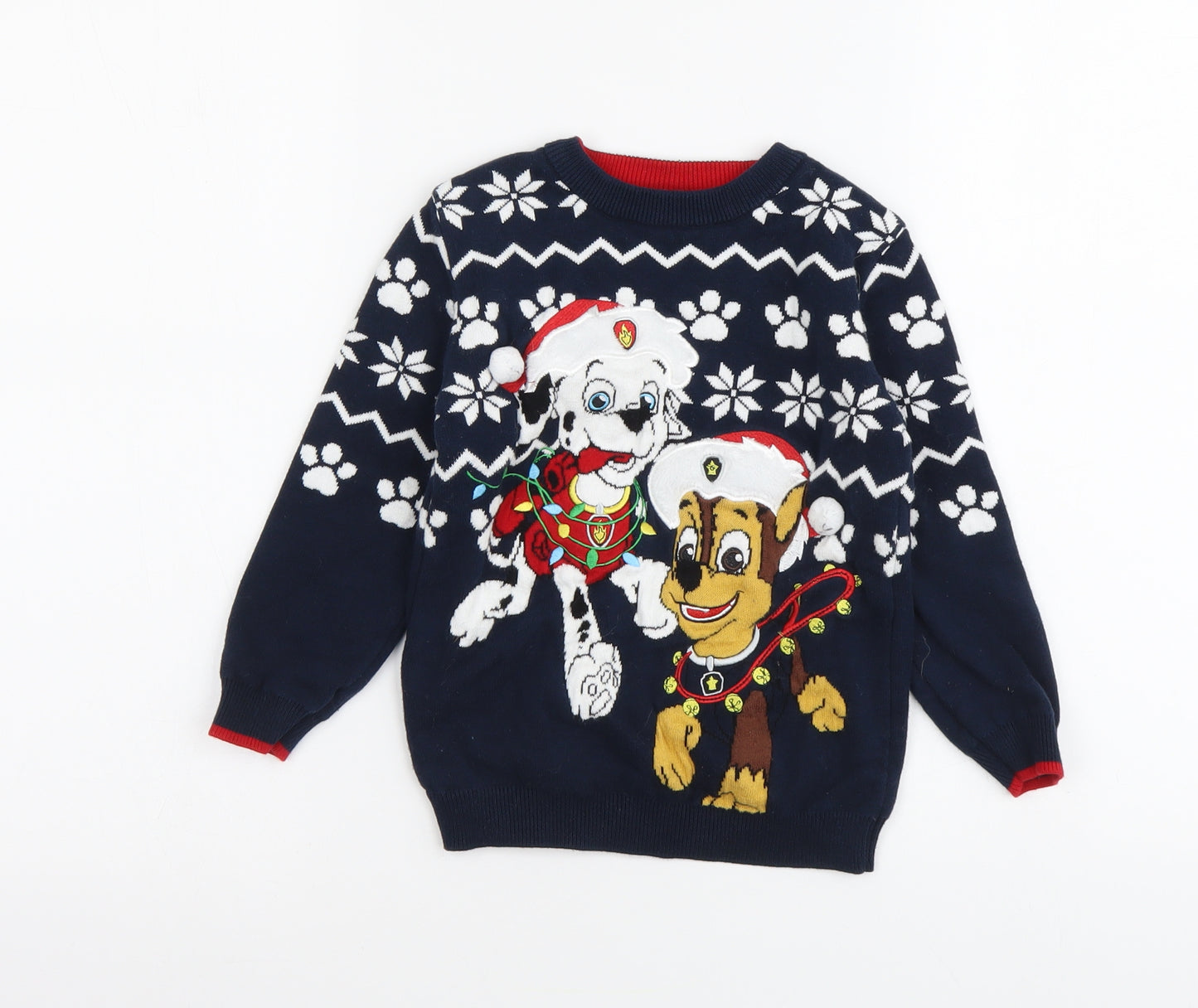 George Boys Blue Round Neck Cotton Pullover Jumper Size 4-5 Years Pullover - Christmas Paw Patrol