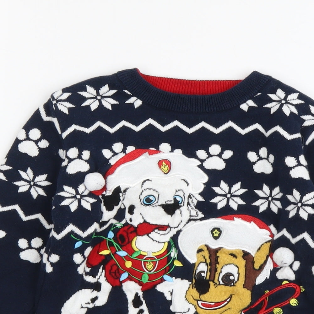 George Boys Blue Round Neck Cotton Pullover Jumper Size 4-5 Years Pullover - Christmas Paw Patrol