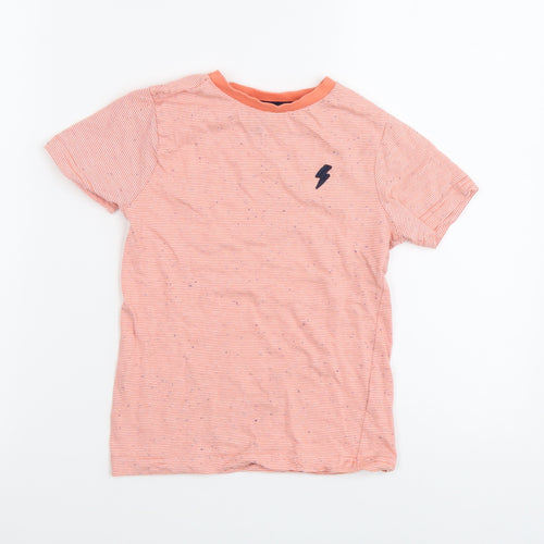 F&F Boys Orange Striped Cotton Basic T-Shirt Size 4 Years Round Neck Pullover