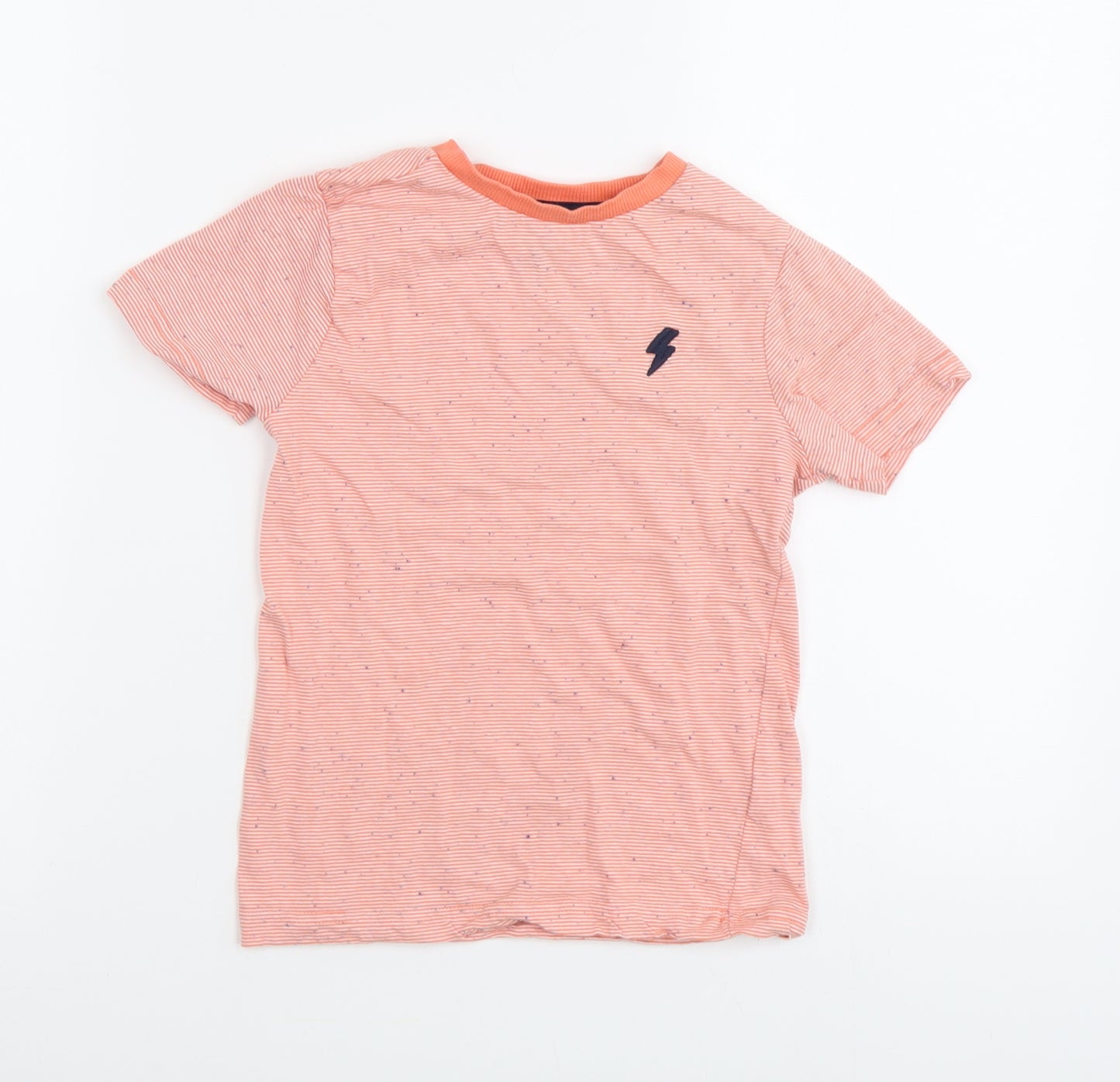 F&F Boys Orange Striped Cotton Basic T-Shirt Size 4 Years Round Neck Pullover