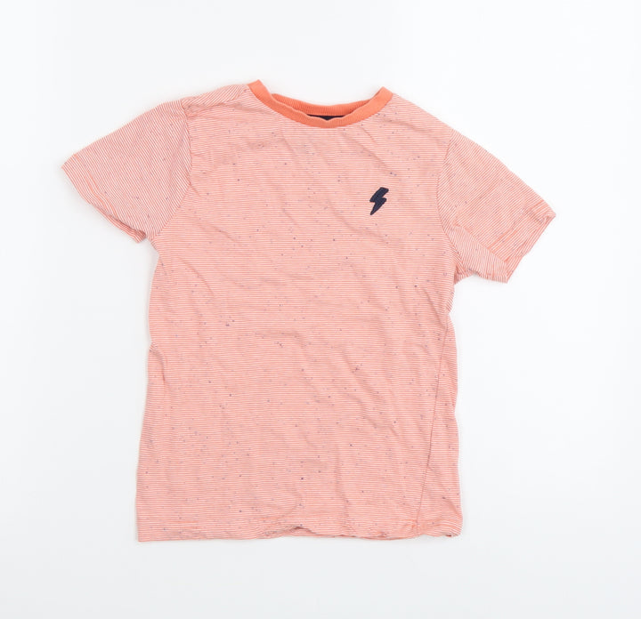 F&F Boys Orange Striped Cotton Basic T-Shirt Size 4 Years Round Neck Pullover