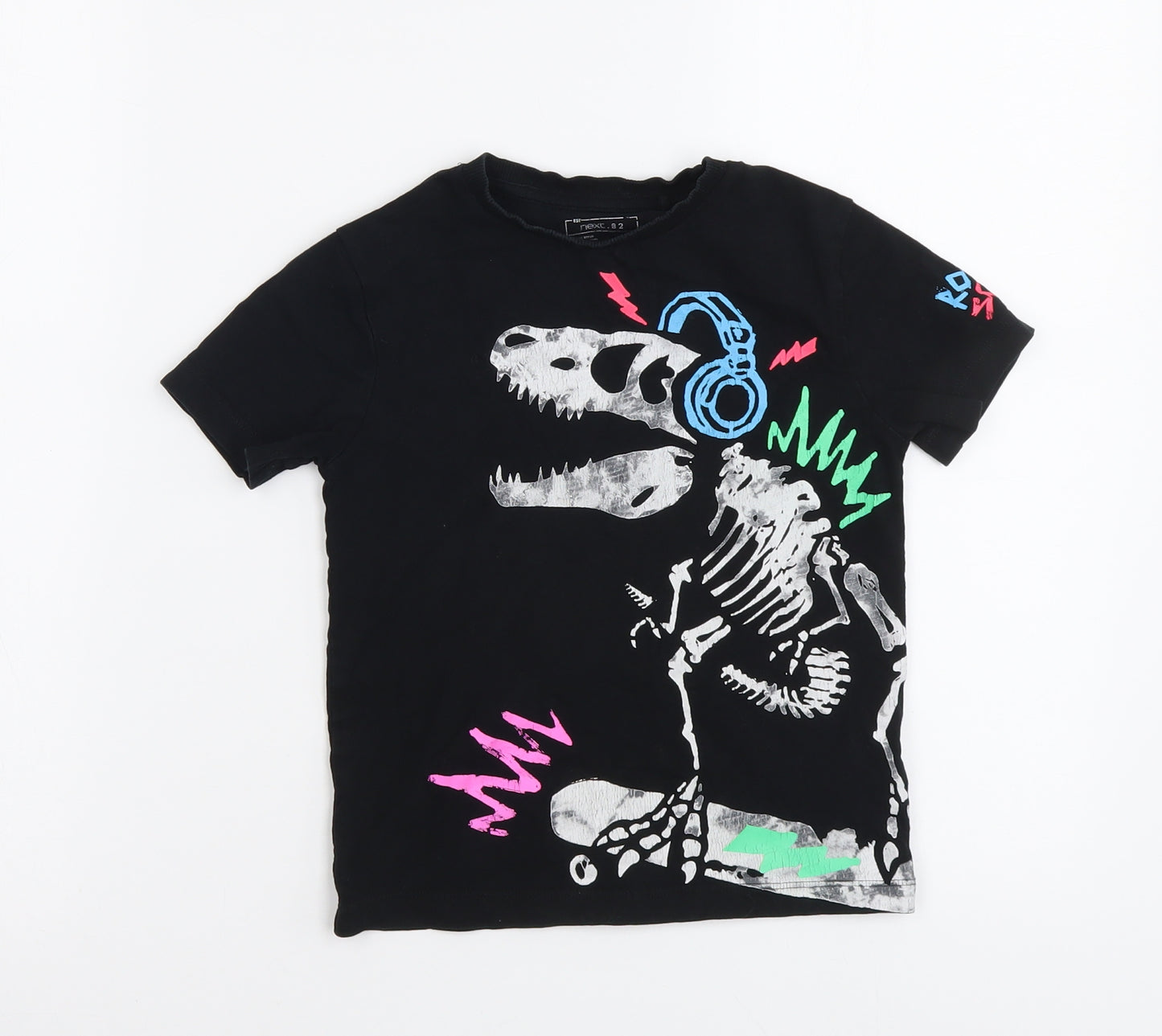 NEXT Boys Black Cotton Basic T-Shirt Size 4 Years Round Neck Pullover - Dinosaur
