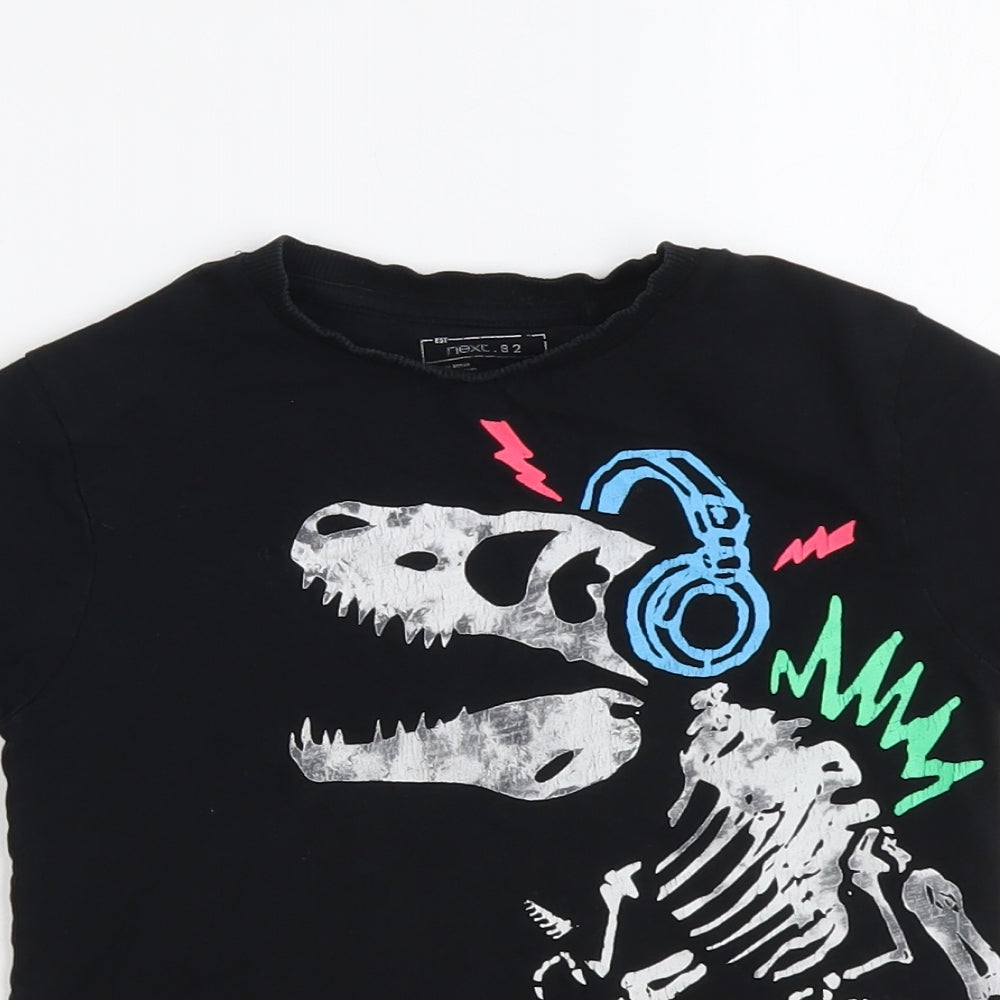 NEXT Boys Black Cotton Basic T-Shirt Size 4 Years Round Neck Pullover - Dinosaur