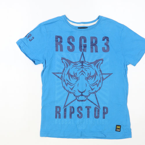 Ripstop Boys Blue Cotton Pullover T-Shirt Size 9-10 Years Crew Neck Pullover - Tiger