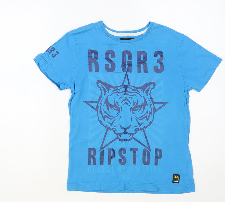 Ripstop Boys Blue Cotton Pullover T-Shirt Size 9-10 Years Crew Neck Pullover - Tiger