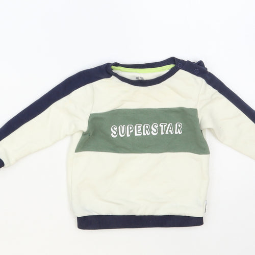 F&F Baby Ivory Colourblock Cotton Pullover Jumper Size 6-9 Months Snap - Superstar