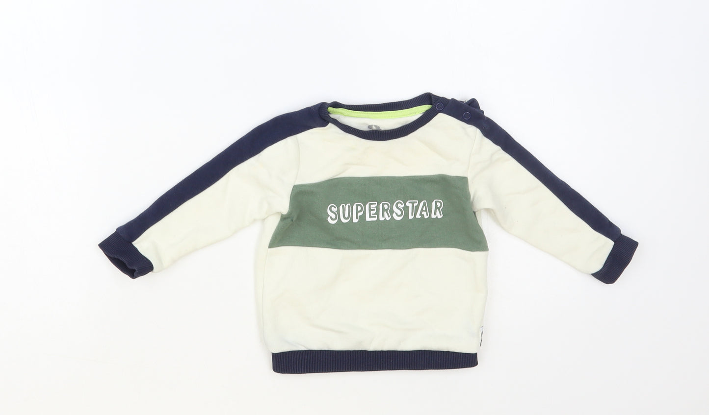 F&F Baby Ivory Colourblock Cotton Pullover Jumper Size 6-9 Months Snap - Superstar