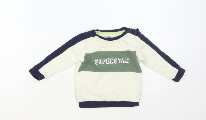 F&F Baby Ivory Colourblock Cotton Pullover Jumper Size 6-9 Months Snap - Superstar