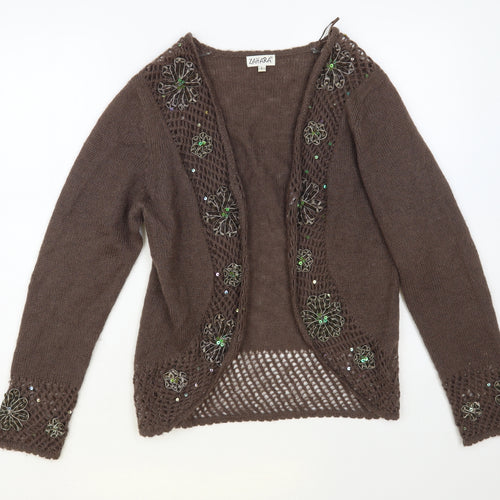 Zahara Womens Brown V-Neck Acrylic Cardigan Jumper Size L - Flower Detail