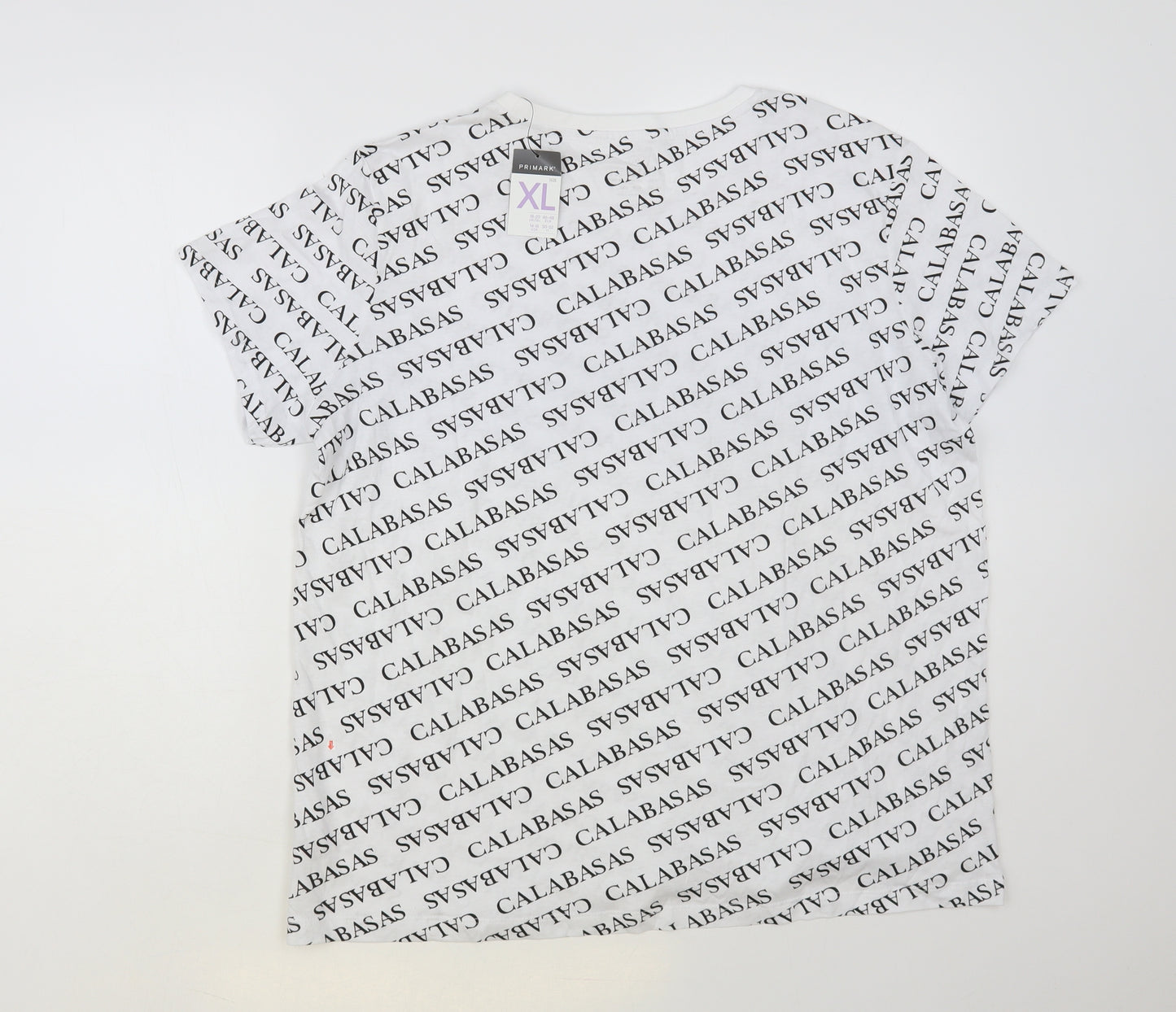 Primark Womens White Geometric Cotton Basic T-Shirt Size 18 Crew Neck - Calabasas