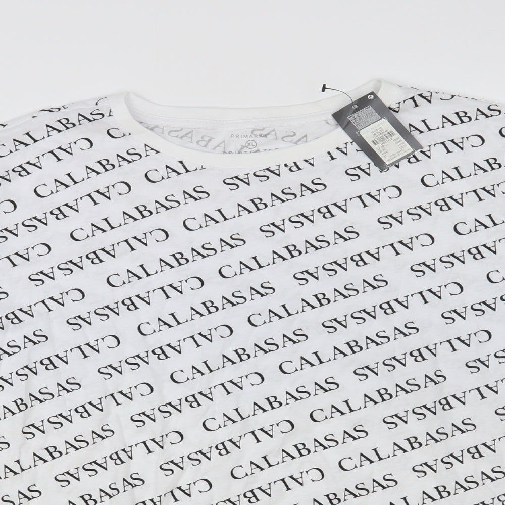 Primark Womens White Geometric Cotton Basic T-Shirt Size 18 Crew Neck - Calabasas