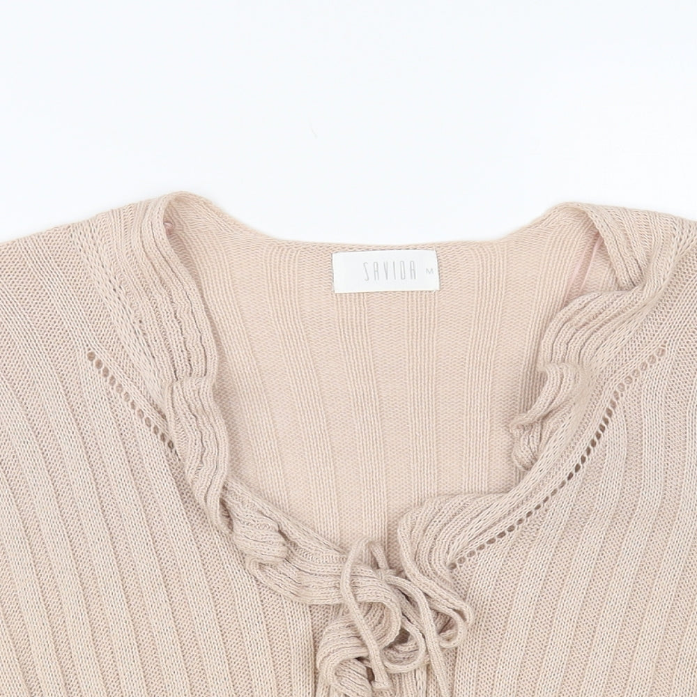 Savida Womens Pink V-Neck Acrylic Cardigan Jumper Size M