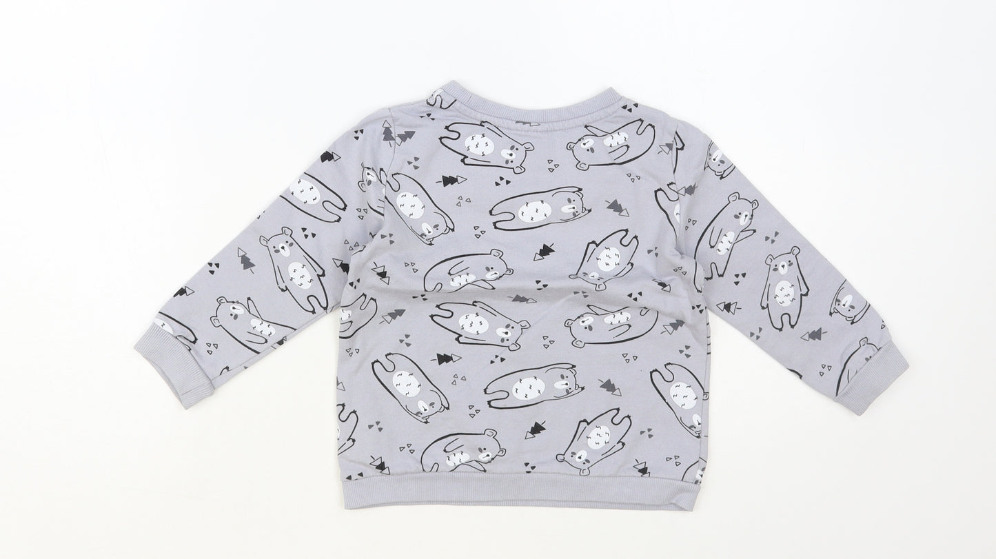 PEP & Co Boys Grey Geometric Cotton Pullover Sweatshirt Size 3 Years Pullover - Cute Bear Print