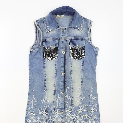 Damas Girls Blue Cotton Basic Button-Up Size 12 Years Collared Button