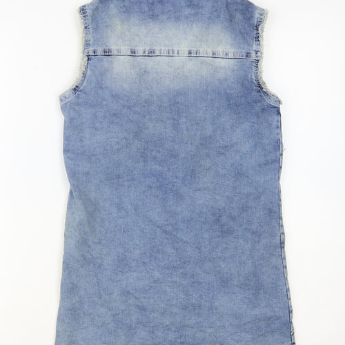 Damas Girls Blue Cotton Basic Button-Up Size 12 Years Collared Button