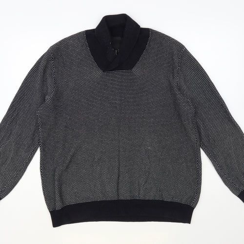 H&M Mens Black Collared Cotton Pullover Jumper Size M