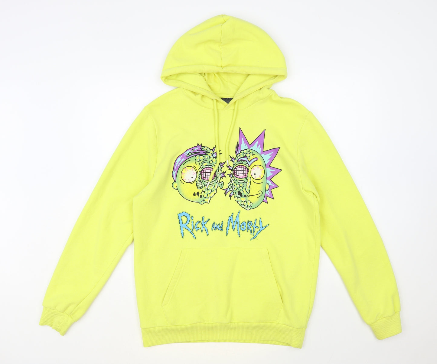 Primark Mens Yellow Cotton Pullover Hoodie Size M - Rick and Morty