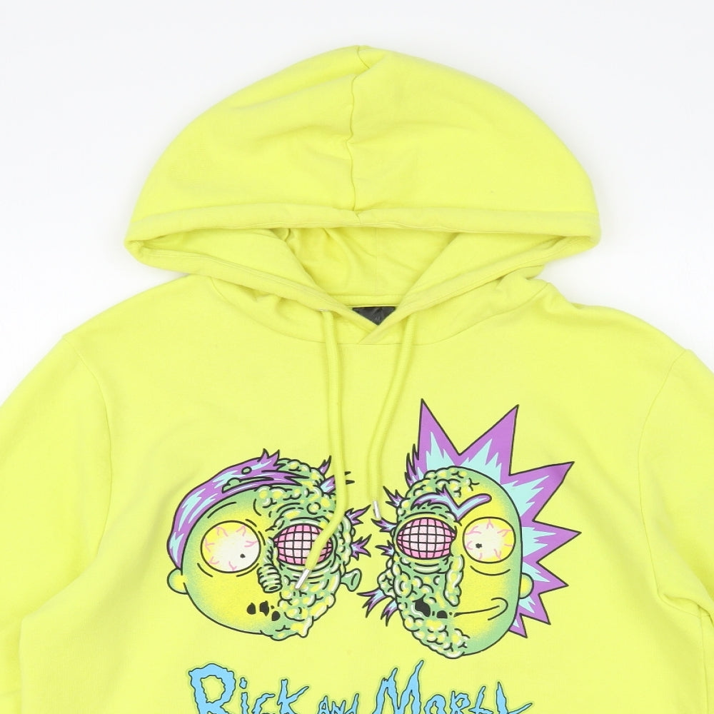 Primark Mens Yellow Cotton Pullover Hoodie Size M - Rick and Morty