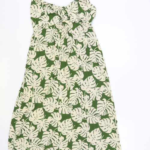 Primark Womens Green Floral Viscose Slip Dress Size 12 V-Neck Pullover