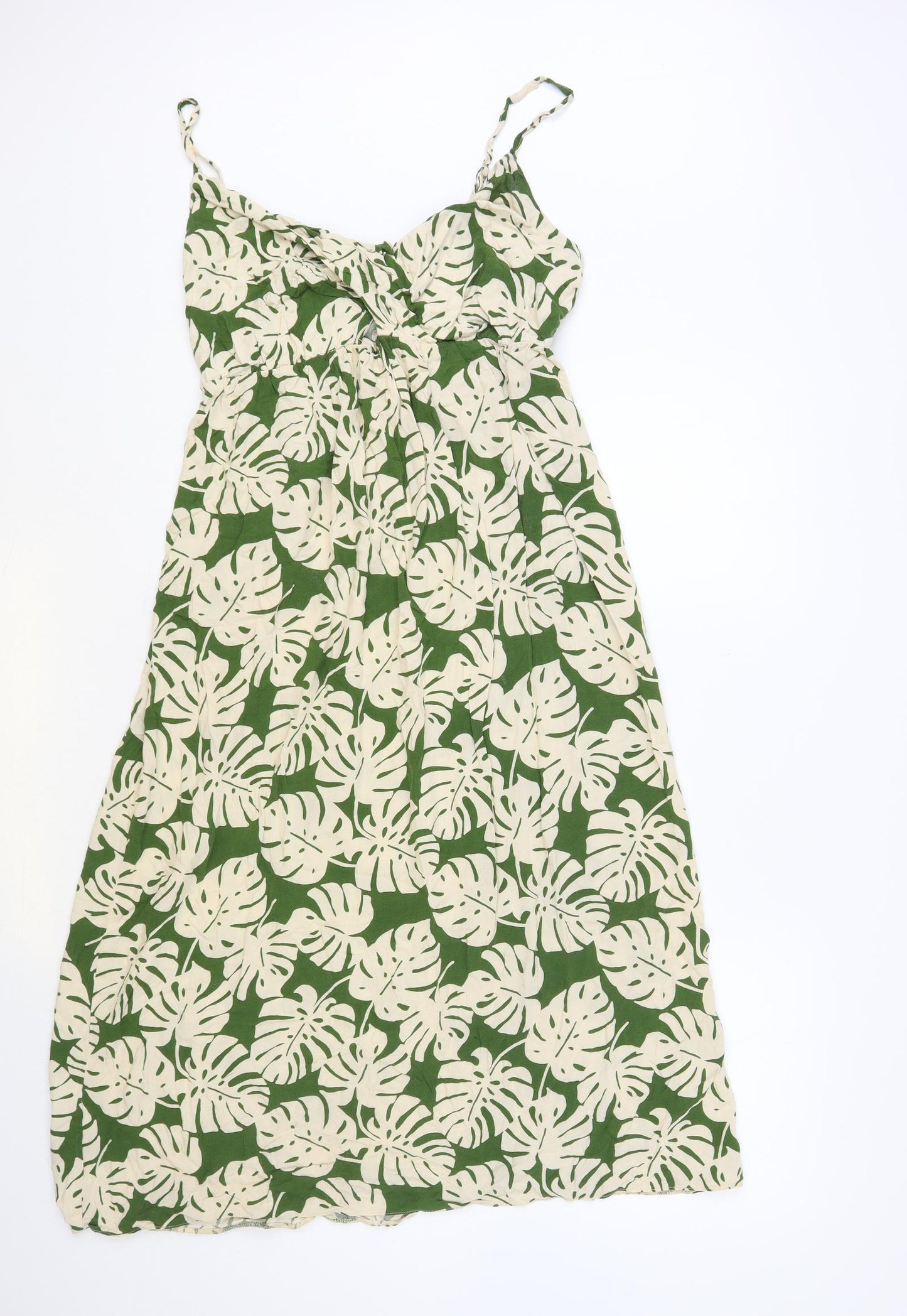 Primark Womens Green Floral Viscose Slip Dress Size 12 V-Neck Pullover