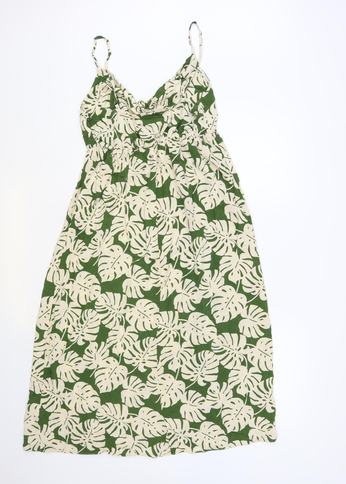 Primark Womens Green Floral Viscose Slip Dress Size 12 V-Neck Pullover