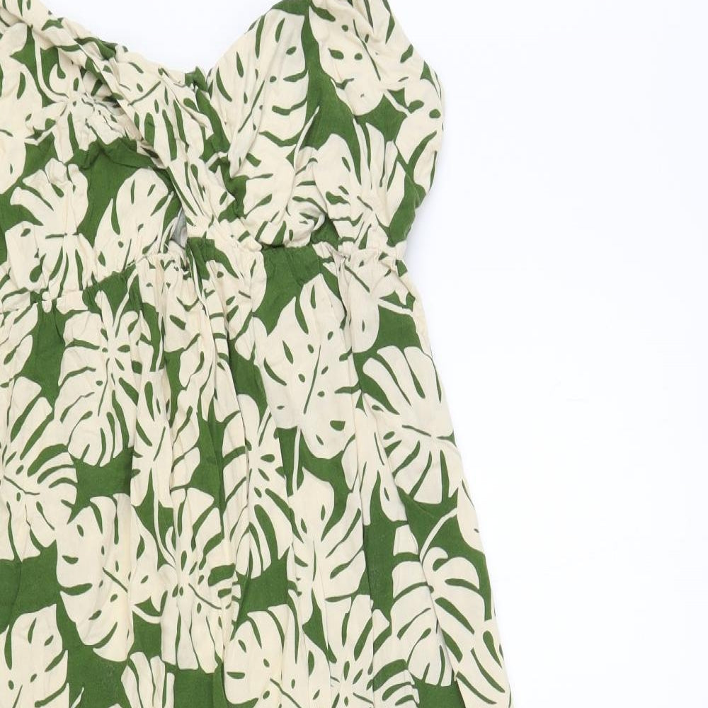 Primark Womens Green Floral Viscose Slip Dress Size 12 V-Neck Pullover