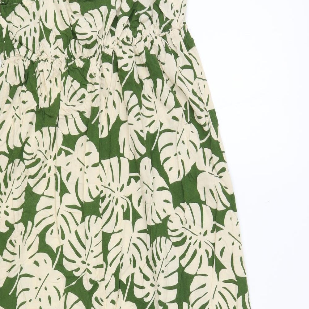Primark Womens Green Floral Viscose Slip Dress Size 12 V-Neck Pullover