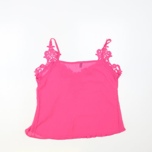 Zanzea Womens Pink Polyester Camisole Blouse Size L V-Neck - Lace Detail