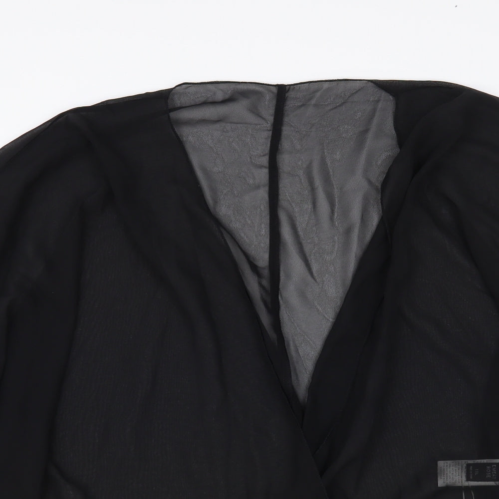 Emery Rose Womens Black Polyester Kimono Blouse Size XL V-Neck