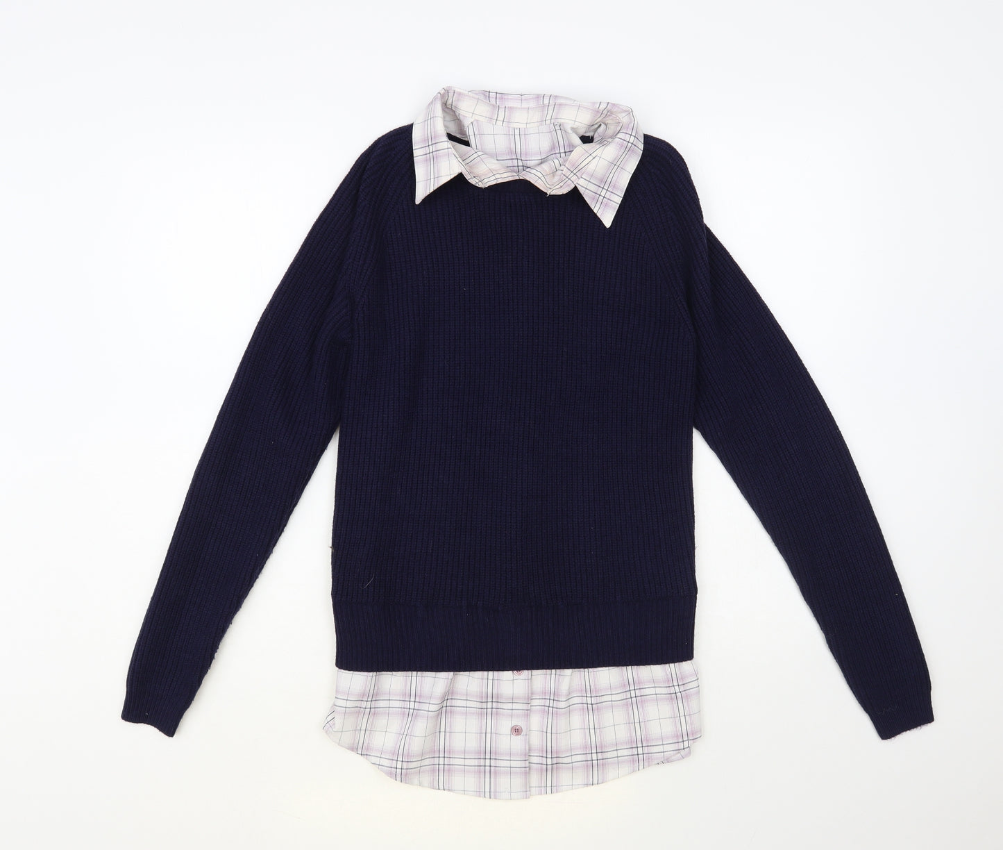 NEXT Womens Blue Collared Plaid Viscose Pullover Jumper Size XS