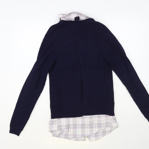 NEXT Womens Blue Collared Plaid Viscose Pullover Jumper Size XS