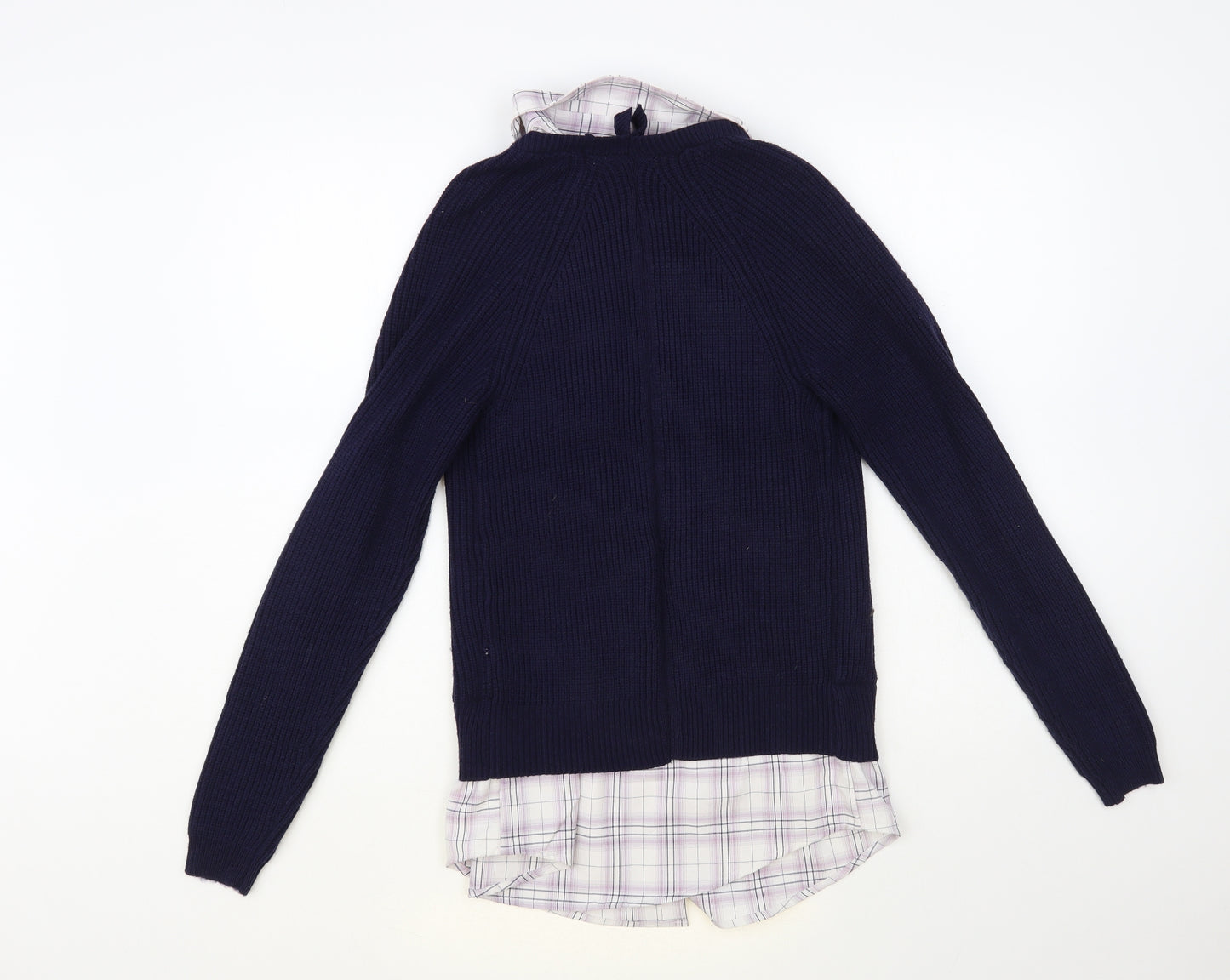 NEXT Womens Blue Collared Plaid Viscose Pullover Jumper Size XS