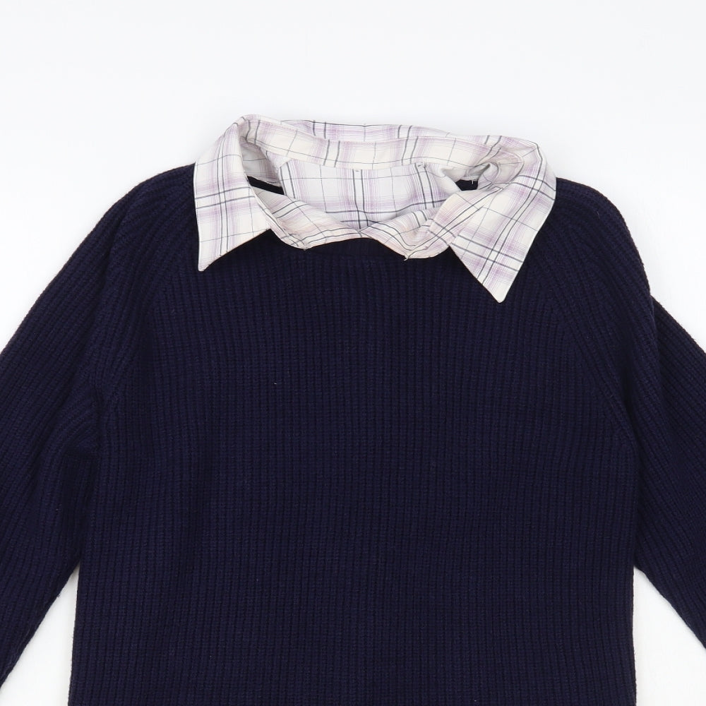 NEXT Womens Blue Collared Plaid Viscose Pullover Jumper Size XS