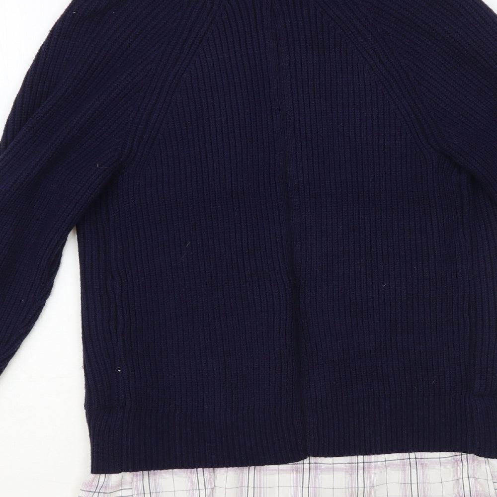 NEXT Womens Blue Collared Plaid Viscose Pullover Jumper Size XS