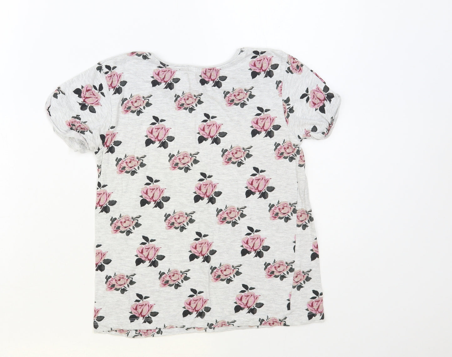 Primark Girls Grey Floral Cotton Pullover T-Shirt Size 10-11 Years Crew Neck Pullover - Love