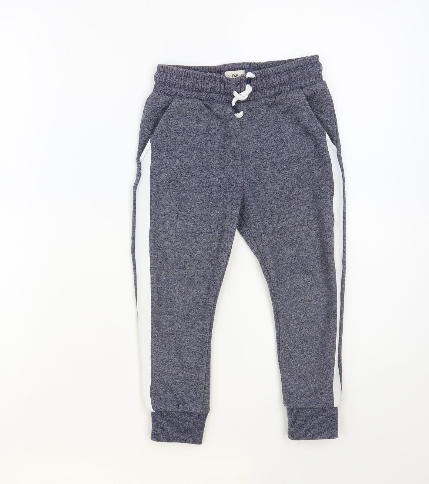 F&F Boys Blue Cotton Jogger Trousers Size 3-4 Years Regular Drawstring